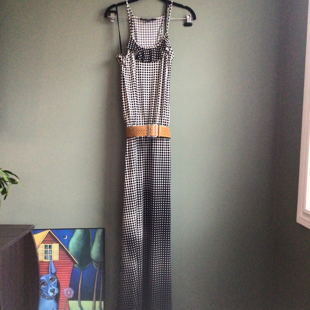 Maxi dress, white & black polka dot ombré. Nine west size 10